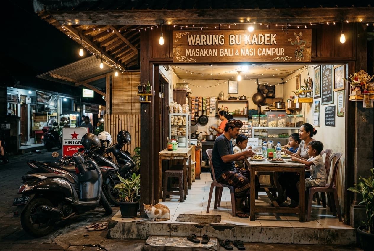 Balinese warung at night