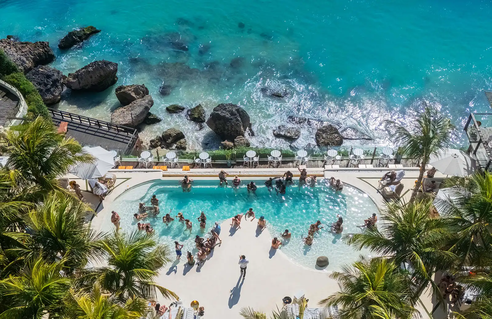 El Kabron cliffside beach club at sunset