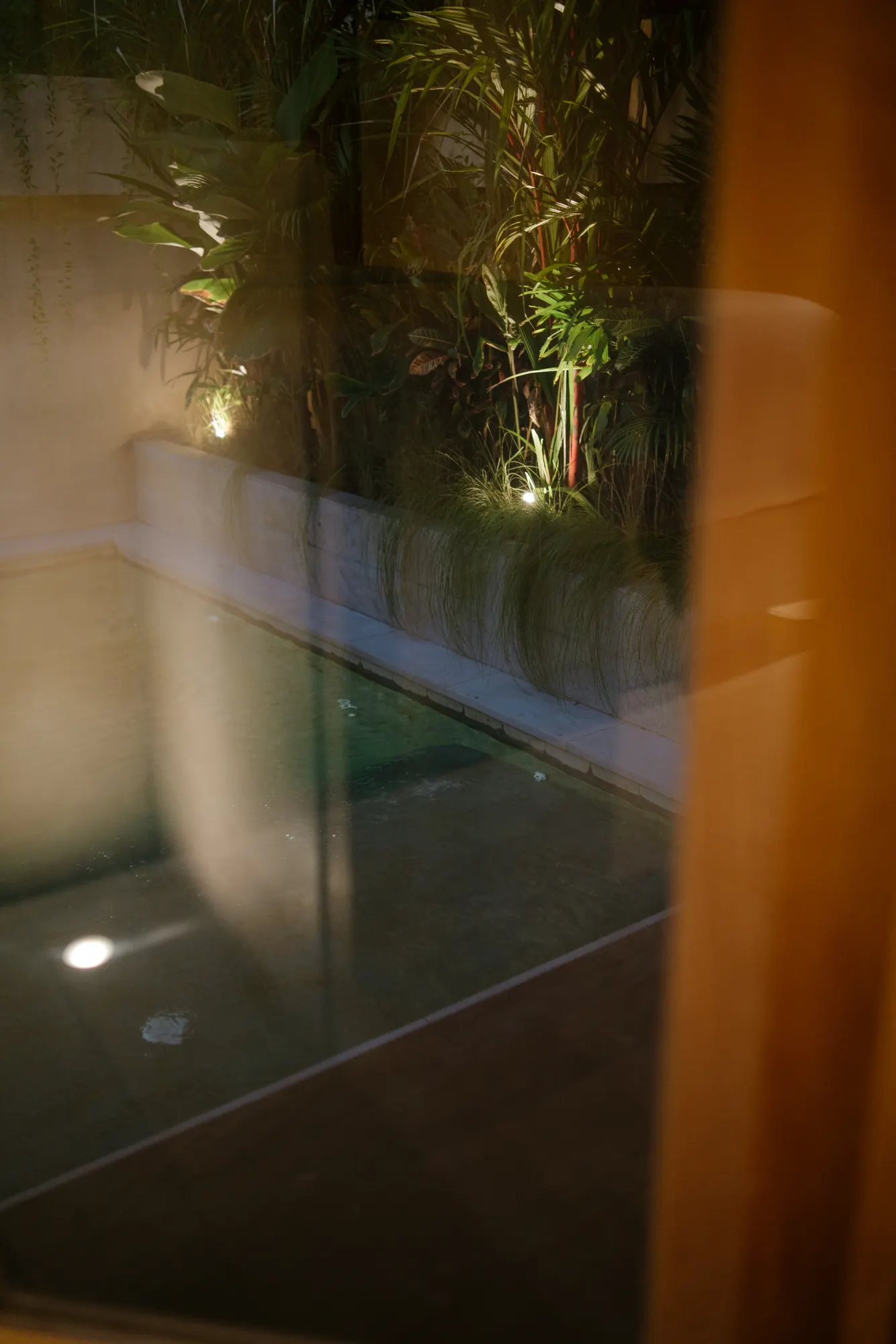 Spa pool with plants overlooking exterior garden