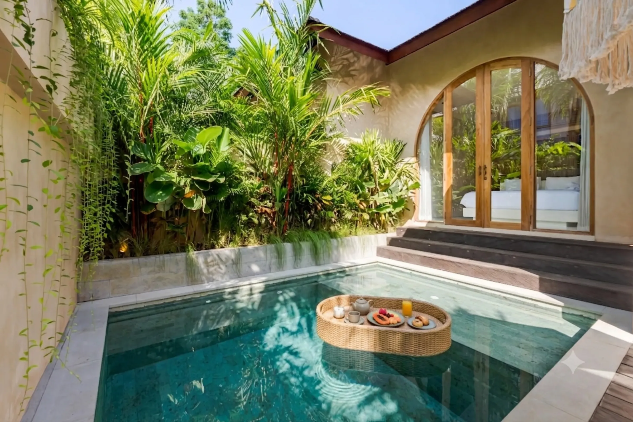A floating breakfast served in a La Isla private pool